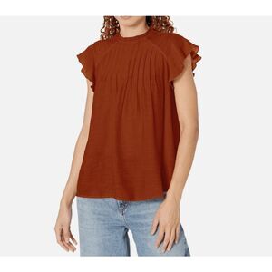 Nanette‎ Lepore Cap Sleeve High Ruffle Neck Blouse Pintucks Gingerbread Medium